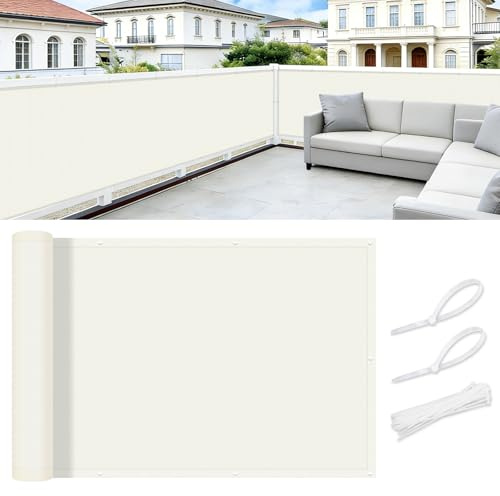 COOL AREA Balkon Sichtschutz Wetterfest 90x100 cm,Cream | Sichtschutz Balkon,Balkonabdeckung Sichtschutz,Blickdichte Windschutz UV-Schutz,Balkonverkleidung mit Kabelbinder