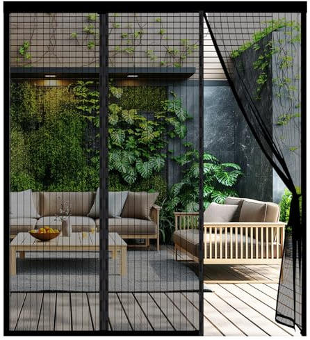 Fly Screen Door, Magnetic Screen Door, Reinforced Polyester Double Door Screen Curtain for Sliding Door Patio Door Double Door French Door Keep Fly Bug Out, Black, Double-Open (160x200cm)