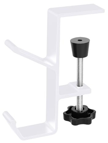 Jeffdad Support pour casque - Blanc - Avec double crochet - Support pour casque - Support pour casque de bureau - Support pour casque de jeu (double crochet blanc)