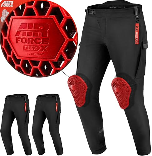 SHIMA AKIRA Pantalon Moto Hombre Mujer Protectores AIRFORCE Homologado Ajustado Textile Urbano Pantalón Protección de Rodilla Ventilado Elástico Ropa de Verano (Unisex, Negro, 4XL)