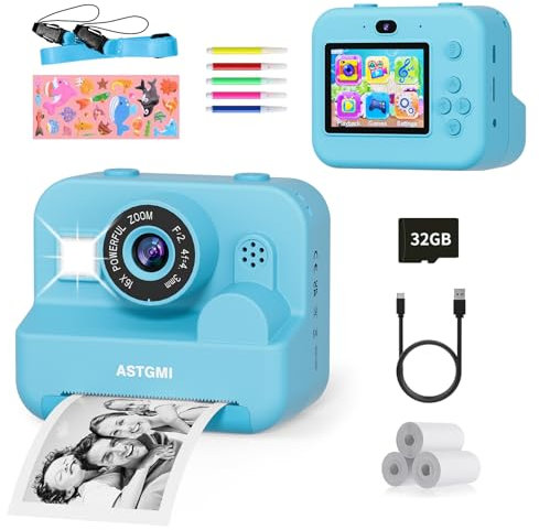 Sofortbildkamera Kinder Mit Selfie,kinderkamera 1080P HD Sofortdruck von Fotos,Geburtstagsgeschenk Weihnachten Geschenk Spielzeug ab 3 4 5 6 8 7 9 10 Jahre Mädchen Jungen (Blau)