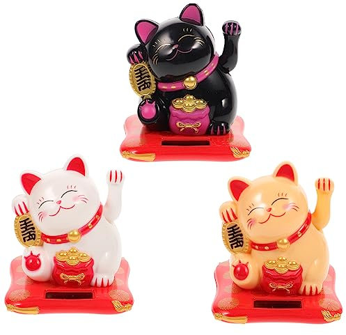 PRETYZOOM 3stücke Katzenstatue Solarbetrieben Winkende Katze Katzenfigur Für Auto Robuste Katzenkunsthandwerk Glückskatzenstatue Winkende Katzenstatuen Solar