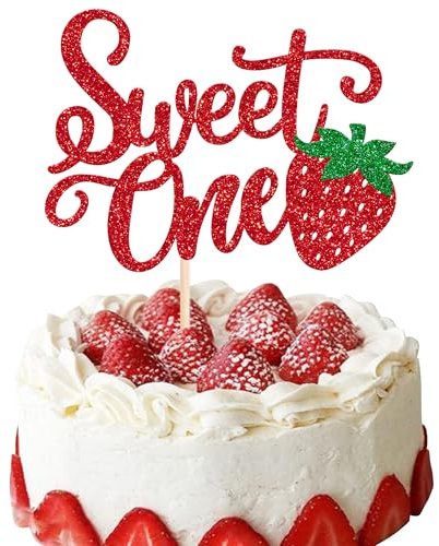 Xsstarmi 1 Packung Sweet One Tortenaufsatz Berry First Birthday mit süßem Obst-Thema, 1. Geburtstag, Kuchenpicker für Babyparty, 1. Geburtstag, Erdbeer-Party-Kuchendekorationen