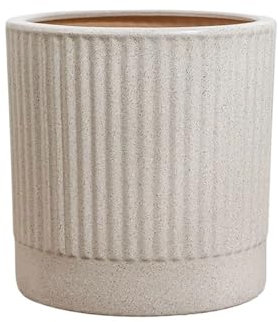 RUNZE765Z Maceta Interior Maceta Redonda de cerámica con Textura a Rayas, Maceta Grande for Interiores y Exteriores con Orificio de Drenaje for el hogar, Oficina y jardín Jardineras Exterior