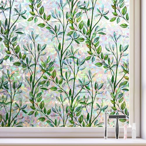 Kromapolis Window Film Rainbow Privacy Film Stain Glass Cling 3D Decorative Stickers for Glass Doors, Sun Blocking Static Cling Window Cover, Non-Adhesive 17.5 x 78.7 inches