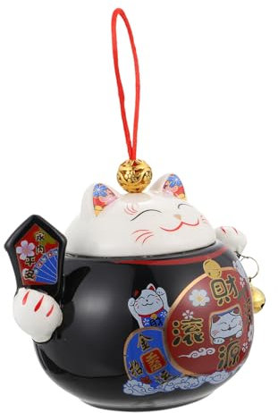 Alipis Lucky Cat Tea Can Ceramic Sealing Canister for Kitchen Storage Portable Airtight Jar Lid for Home Decor Waving Cat Design