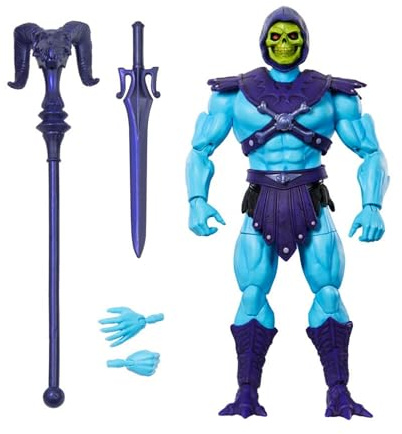 Masters of the Universe Masterverse Skeletor Vintage Collection actionfigur, 18 cm, med tillbehör, svärd och stång, blå och lila