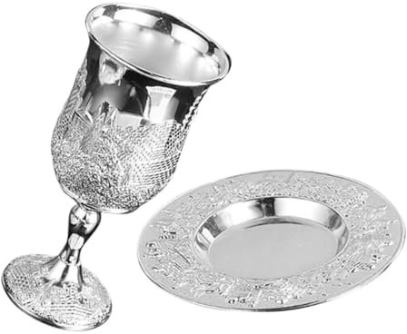 Veemoon Coupe De Kiddouch Plaquée Avec Soucoupe Judaica De Tasses Pour Shabbos Et Option Cadeau De Vin
