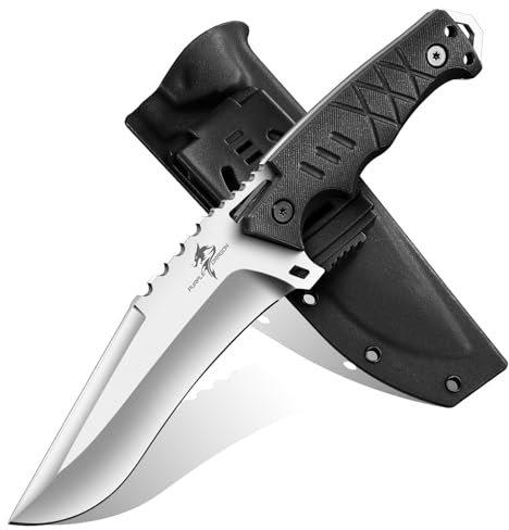 Purple Dragon Coltello da Sopravvivenza Coltello outdoor a lama fissa Tanto in acciaio D2 (costruzione monoblocco) con impugnatura in G10 e fodero in Kydex. Ideale per campeggio e attività all'apert