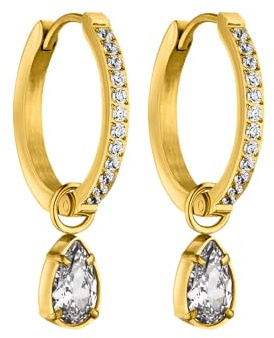 Purelei Elegante Vintage-Creolen für Frauen – 18K vergoldet, Zirkonia-Tropfen, Edelstahl (15,6 mm) - Schmuck für Frauen