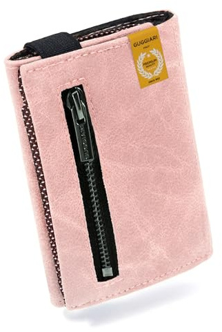 GUGGIARI® Slim Wallet mit Münzfach aus Microfaser Jacquard mit RFID Schutz - Schlankes Portemonnaie für Kreditkarten - Kreditkartenetui - Brieftasche für unterwegs (ROSA)