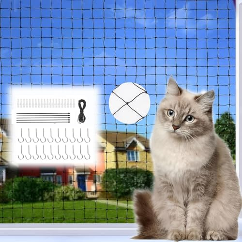 BTBHIHO Red para gatos de balcón de 6 x 3 m, resistente a mordeduras, para ventanas, de nailon, con bridas y ganchos, tornillos para balcones, terrazas y ventanas (negro)