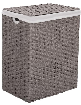 Seville Classics Premium Handwoven Portable Laundry Bin Basket with Carrying Handles, Household Storage for Clothes, Linens, Sheets, Gray, Rectangular Hamper