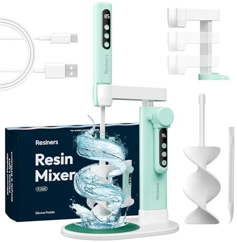Resiners AirFlow Epoxy Resin Mixer with Adjustable Stand, LED, Hands-Free | Built-in Light, Electric Lifting Stand, 4 Speeds, Rechargeable, Smooth Low-Bubble Mixing for Epoxy Resin Projects