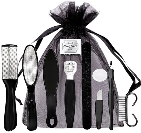 Professional Pedicure Sets for Feet, 10 in 1 Stainless Steel Foot File Pedicure Set, Foot File and Manicure Kit for Dead Skin Removal, Foot Files for Women and Men, Salon or Home Use (Black)
