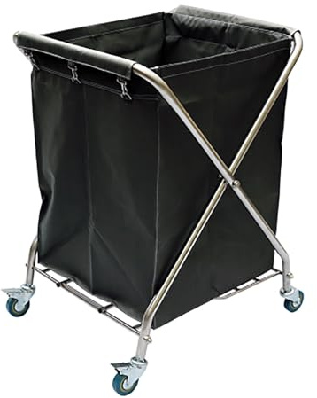 Carrito de Lavandería Plegable, Carrito Rodante para Ropa Blanca de Hotel, Carro Industrial Plegable en Forma de X con Bolsa Extraíble, para Organizar Ropa, Juguetes y Artículos Diversos(Black)