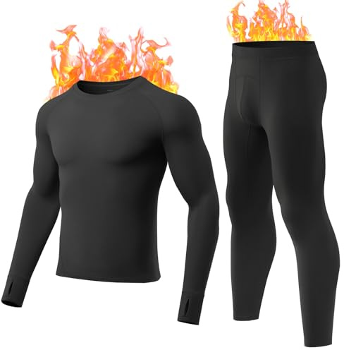 gagli Sous-vêtements thermiques pour homme avec équipement de chasse doublé en polaire, couche de base pour homme par temps froid, noir 1, M