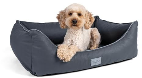 TrendPet Runa, Orthopädisches Kunstlederbett für Hunde, modisch in Kupfer und Grau (Grau, 80x60x25 cm)