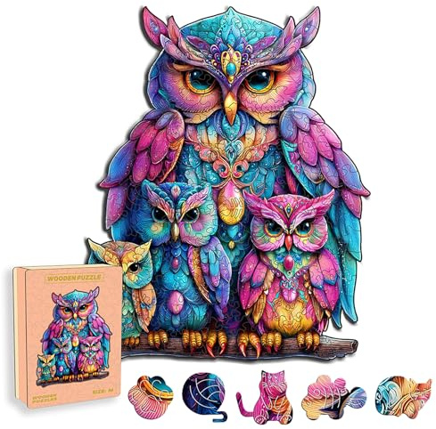 Holzpuzzle Erwachsene, einzigartiges Holz Puzzle, Tiere Holzpuzzle Eulen-Familie