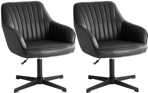 Sweetcrispy Esszimmerstühle, Küchenstuhl Drehbar & Höhenverstellbar - Leder Sessel Esstisch mit Armlehne, 360° Drehstuhl Esszimmer in Schwarz, 2 Stück