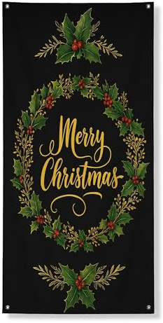 Elegante guirnalda de acebo para puerta, decoración festiva de Navidad para interiores y exteriores, suministros de celebración de vacaciones, 91 x 183 cm