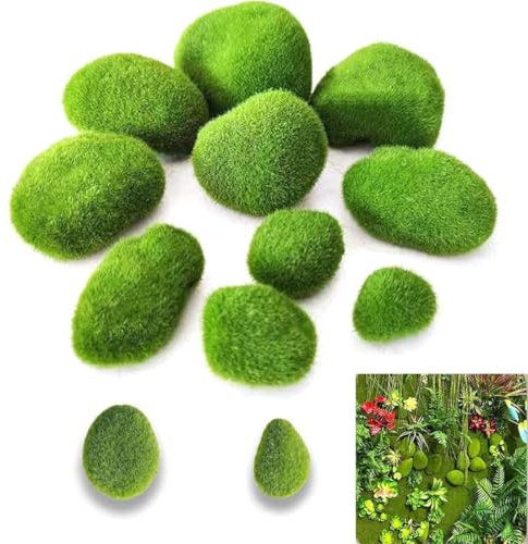 Lot de 20 Boules de Mousse Artificielle Verte | Pierres Décoratives pour Jardin Féérique, Terrarium, Arrangements Floraux, Décoration et Créations DIY