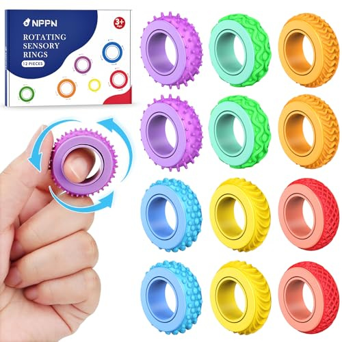 Fidget Ring Toys för vuxna och barn – 36 stycken sensoriska fidget-spinnare med 6 texturer, tyst leksak för ångest för ADHD-autism, koncentrationshjälp för skola och kontor.
