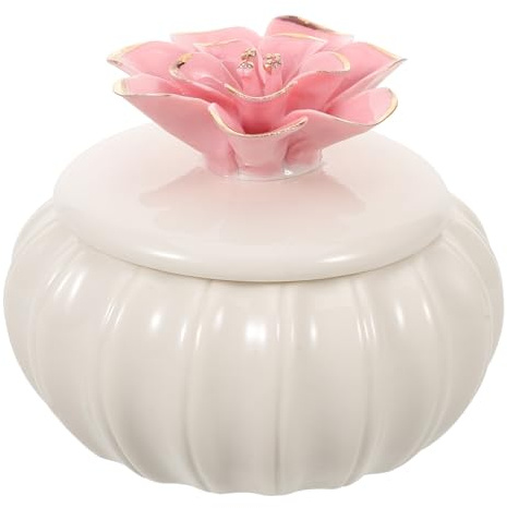 TOYANDONA Ceramic Jewelry Trinket Box with Hand-Painted Pink Plum Blossom Design, Small Porcelain Jewelry Holder and Storage Jar for Bedroom or Living Room Decor