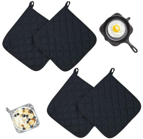4Pezzi Presine da Cucina, 17x17CM Presine Quadrate in Cotone, Presine per cucina, Lavabili in Lavatrice per Cucina, Barbecue, Cottura Strisce Nere