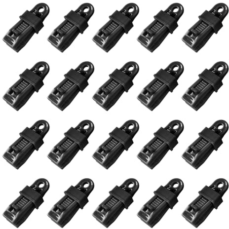 Pocoiau Packung mit 20 großen Zeltklemmen, starker Halt, Winddichte Zeltbefestigungen, PP Textur, perfekt für Campingzelte, Planen und Mehrzweck Zeltzubehör Freien