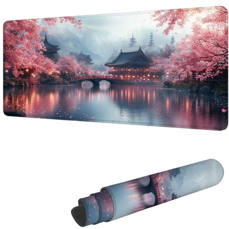 Gaming Mouse Pad XXL 62.9 x 31.5 inch, Large Mouse Mat Japan Extended Desk Mat, Keyboard Mousepad Cherry Blossoms, with Stitched Edge Mousepad, Perfect for Gaming & Office Accessories, Gifts H-4698