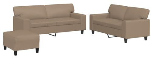 XHNIFBN 3-TLG. Sofagarnitur Cappuccino-Braun 154x77x80 cm Kunstleder kleines Wohnzimmer Sofa mit Ottomane Gästecouch for Living Room Bedroom and Home Office