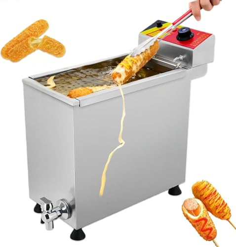 Commercial Corn Dog Maker Machine, Commercial Electric Deep Fryer For Cheese Hot Dog Sticks, Stainless Steel 25l 3kw, For Fast Food Trucks, Bars, Cafes, Home Parties