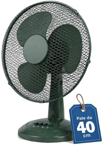 BAKAJI Ventilatore da Tavolo Diametro 40 cm con 3 Velocità Selezionabili, Funzionalità Oscillazione Automatica, Inclinazione Regolabile, Silenzioso, Potenza 45 Watt da Appoggio (Verde)