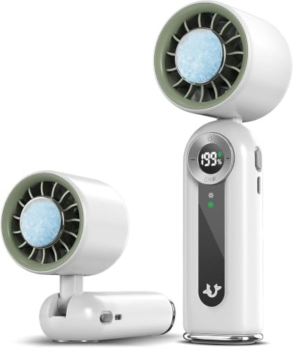 Mini ventilador portátil con refrigeración, ventilador recargable con pantalla LED y luz nocturna, plegable, perfecto para escritorio, oficina, dormitorio, cocina y viajes, color blanco