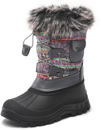 DREAM PAIRS KIDS Botas de Nieve Invierno Ninos con Forro Calido Zapatos de Senderismo con Cordones Impermeables Acolchados Pesados GRIS/MULTI-US KSNOW Talla 28.5EU/11US