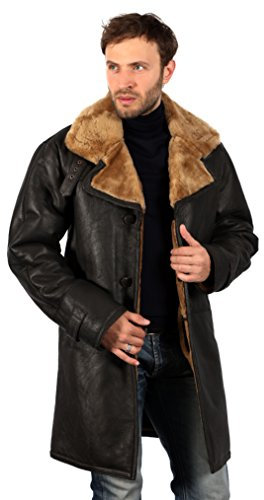 Infinity Männer Braun Lang Echt Shearling Ingwer Schaffell-Leder-Mantel mit Gürtel S