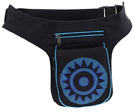 KUNST UND MAGIE Unisex Bunte Alternative Bauchtasche Gürteltasche Festivaltasche, Farbe:Schwarz/Blau