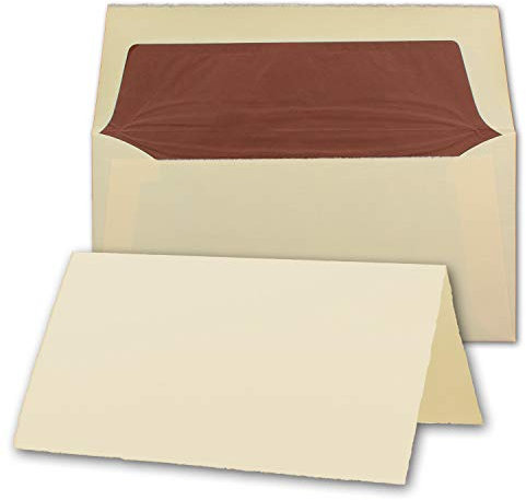 NEUSER PAPIER 40x DIN Lang Vintage Faltkarten-Set mit Brief-Umschlägen, Büttenpapier, 100 x 210 mm - hoch-doppelt, Elfenbein-Creme