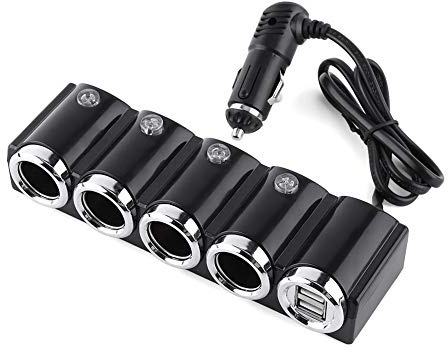 Répartiteur de Prise d'allume Cigarette à 4 Prises avec 2 Ports USB Adaptateur Chargeur d'alimentation 12V/24V-Allume Cigare De Voiture Shunt