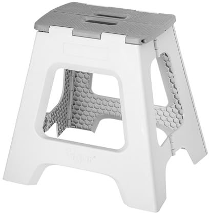 Vigar Compact Tritthocker klappbar 40 cm mit Griffen, Grau, 43x37x40 | Leichtes, rutschfestes, faltbares Design, trägt bis zu 150 kg, kompaktes Profil, graue Oberfläche