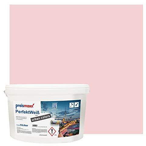 Preismaxx Perfektweiß urban colors, bunte Wandfarbe, rosa, pink, flamingo 5L, Innenfarbe, hohe Deckkraft Klasse 2, matt