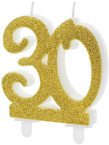 DekoHaus - Candela di compleanno con numero 30, altezza 7,5 cm, colore oro