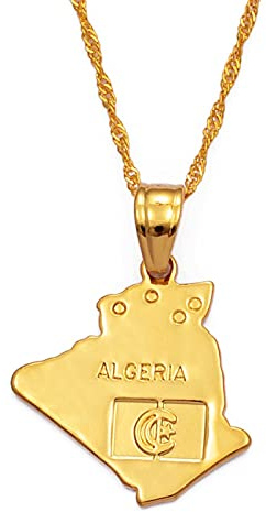 LIUZIXI Algérie Carte Pendentif Collier - Charme Ethnique Pays Africain Carte Drapeau Pendentif - Hip Hop Tendance Chaîne Mince Bijoux pour Hommes Femmes Cadeau De Fête d'anniversaire