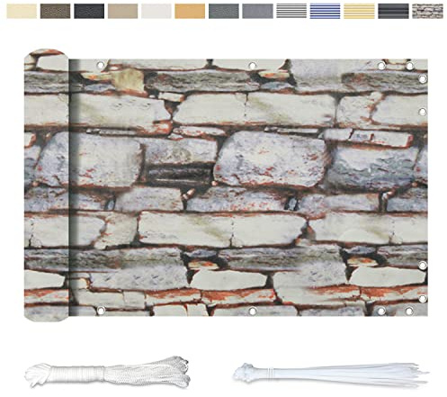 YangAera Balkon Sichtschutz Balkonabdeckung 80x200CM, Windschutz Wasserdicht und UV-Schutz Balkonverkleidung - mit Ösen Kabelbinder und Kordel, für Balkongeländer Terrasse Garten (Steinmuster)