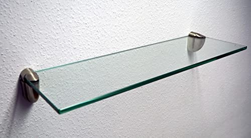 Dekoleidenschaft Wandregal aus 10mm Glas, klar, Verschiedene Formen und Größen, Glasregal, Glasboden, Glasablage, Badregal, Eckregal Bad Ablage Regal (Wandclips Midas Silber, 60x30 cm)