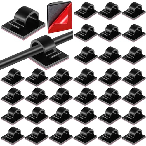 120 Pezzi Clip Fermacavi da Parete Clip per Luce a Filo Autoadesive Organizer per Cavi Gestione dei Fili per Casa Ufficio Auto Scrivania Comodino Luce da Esterno (Nero, Large)