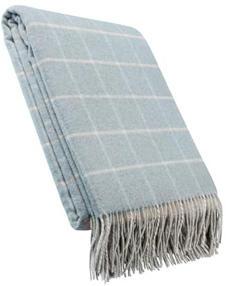 LuckyBlankets Birmingham Wolldecke 140 x 200 cm Kaschmir 10%/Merino 90% – edle Wärme Premium Qualität - Merino wolldecke - Kaschmir Decke (Blau)