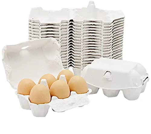 Micvtve 50 Pieces Paper Egg Cartons for Chicken Eggs Pulp Fiber Holder Holds 6 Count Eggs Farm Market Travel