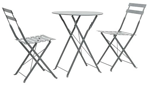 Homgoday 3-teiliges Bistro-Set Stahlgrau, Bistrotisch und Stuhl für Balkon, Terrasse und Hinterhof Outdoor Gartenmöbel Terrasse Bistro Set 1490